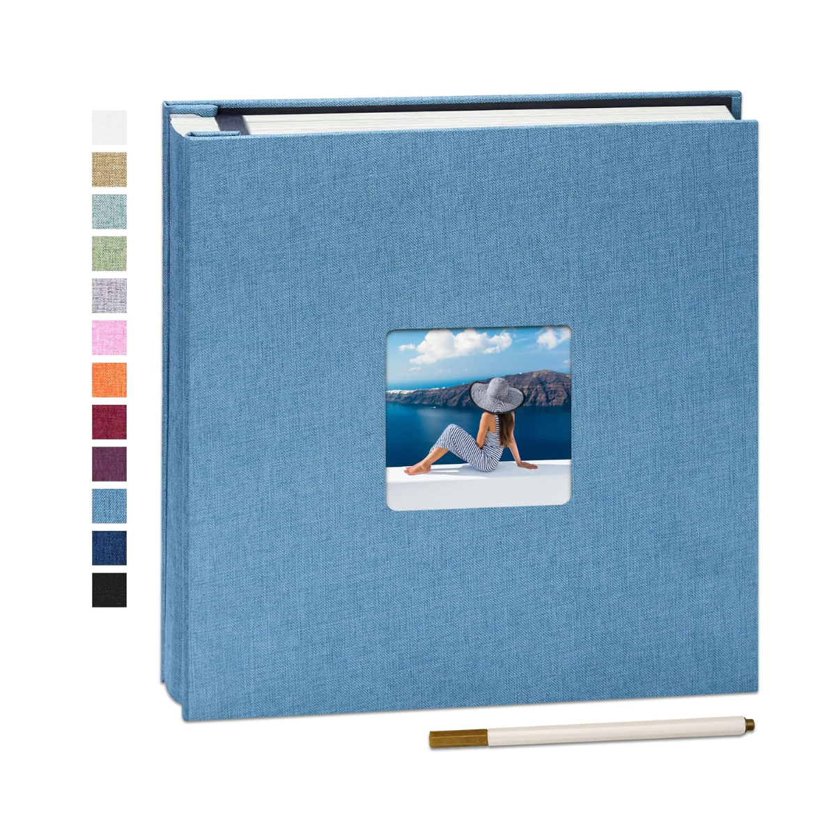 Yopih Linen Cover with Display Window Self Adhesive Photo Album