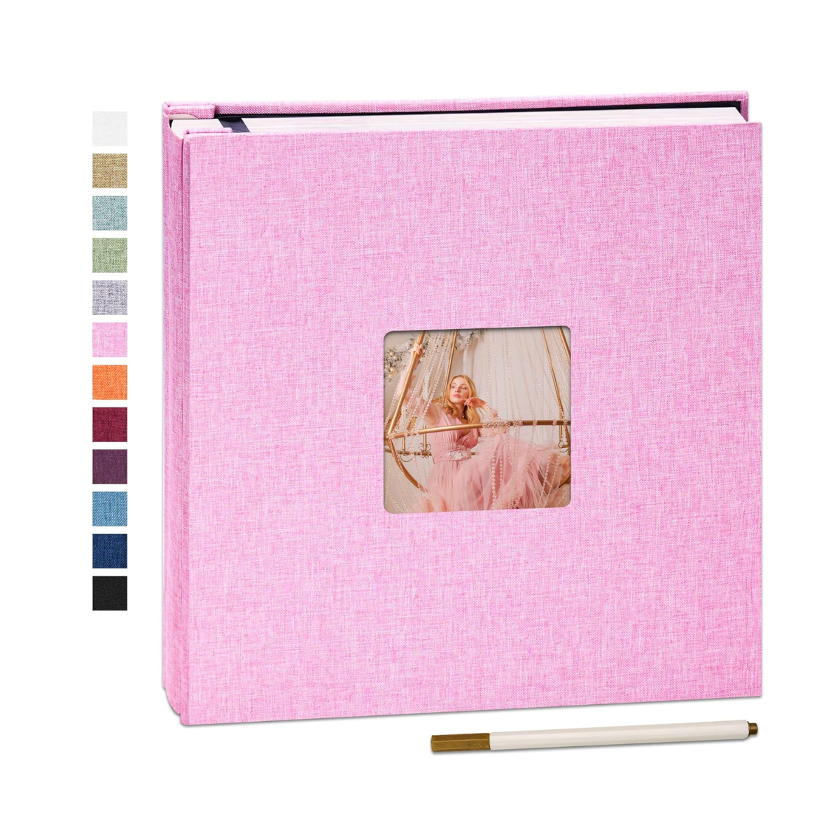 Yopih Linen Cover with Display Window Self Adhesive Photo Album