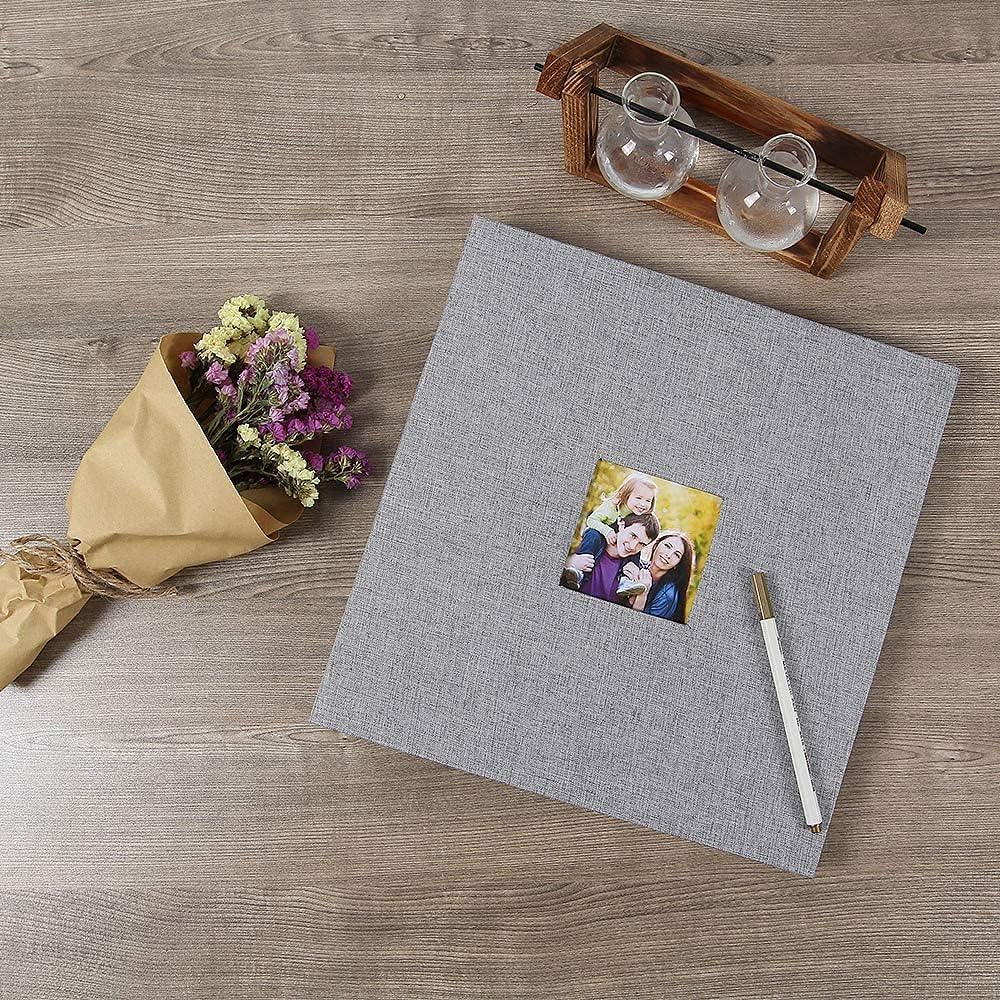 Yopih Linen Cover with Display Window Self Adhesive Photo Album